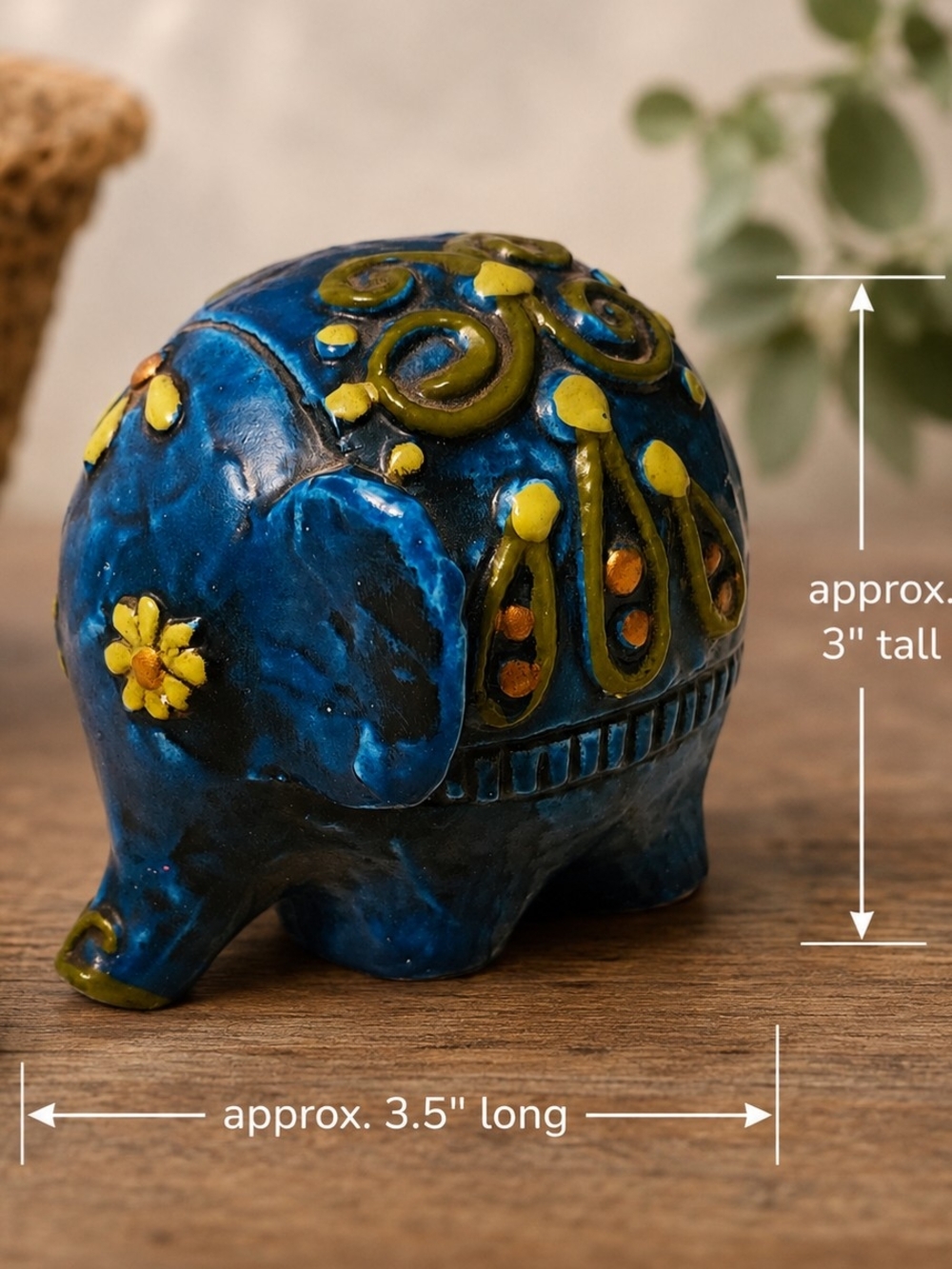 Turquoise Blue Indian Flower Elephant Figurine Paperweight FF Fitz & Floyd Japan